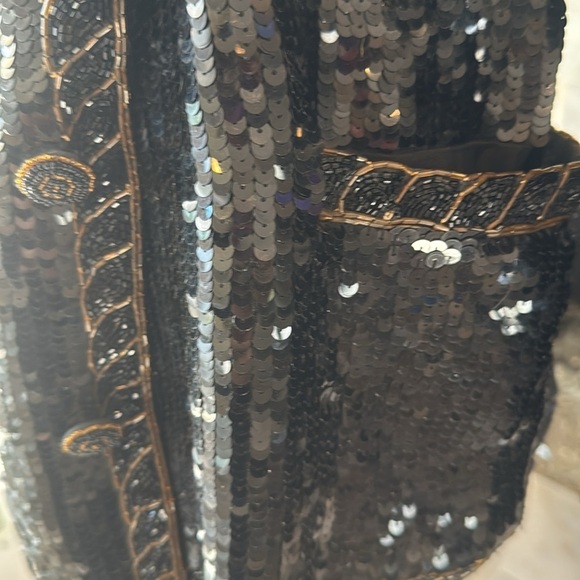 Vintage Crystal Evening Wear Double Breasted Black Sequin & Beaded Blazer Size S - Picture 5 of 11